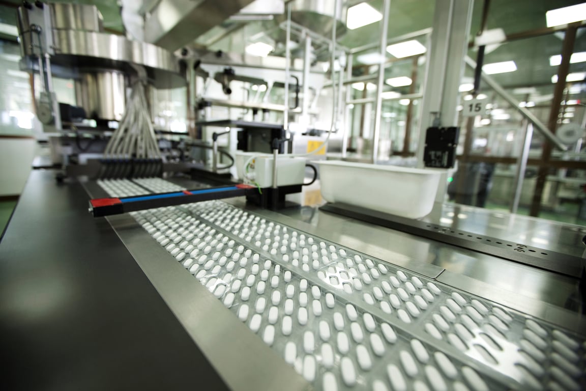 Items being made as part of a pharma production process.