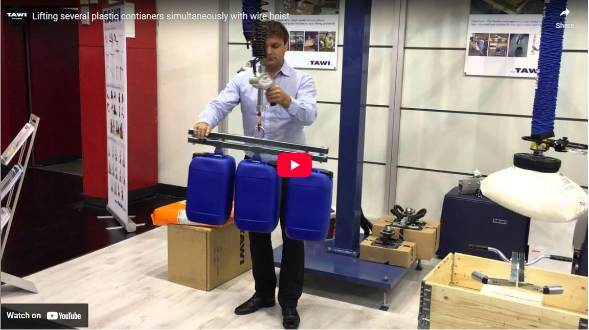 Lifting several plastic canister simultaneously with wire hoist