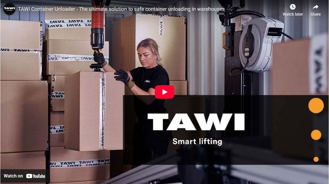 TAWI Container Unloader: Provides flexible reach inside and outside shipping containers