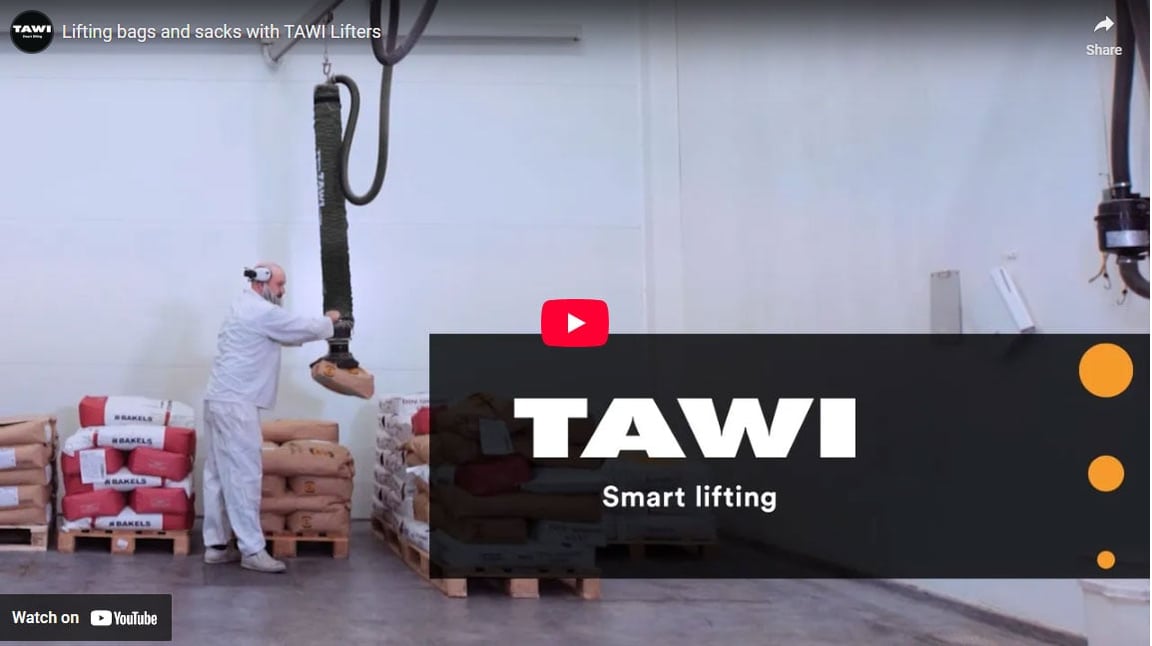 Lifting ingredients, food bags and sacks with TAWI Lifters