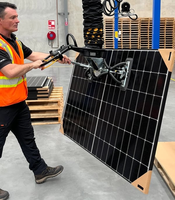 Solar panels can be hard to lift manually because they are fragile and can be an awkward shape to handle.