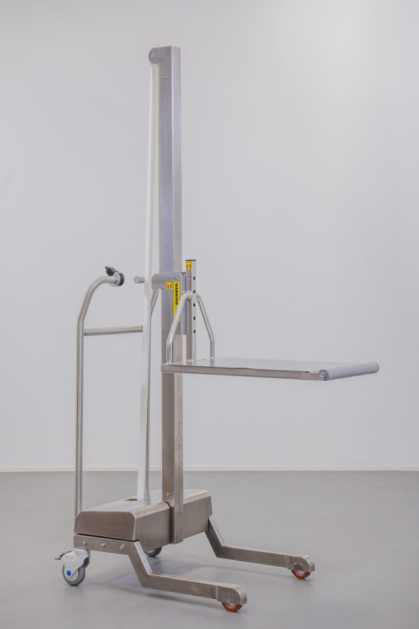 Stainless steel lifting trolley for cleanroom use