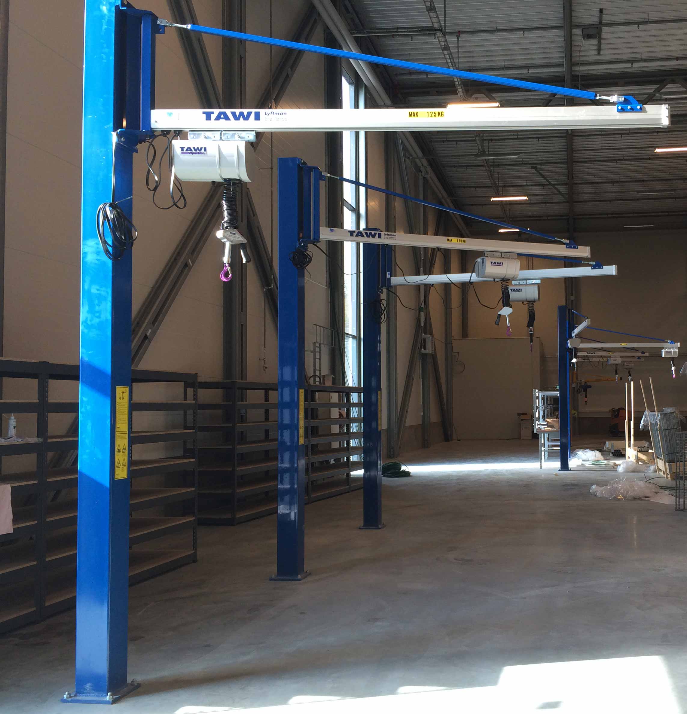 column mounted jib cranes on factory floor