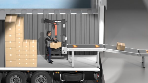 Unloading a container/truck using a mobile vacuum lifter from TAWI